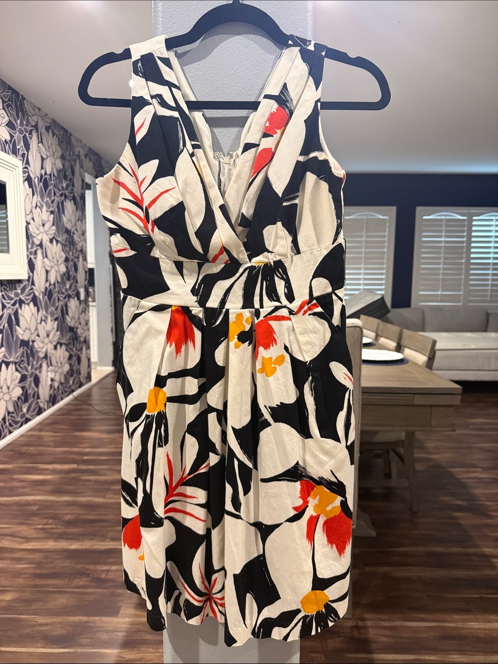V-Neck Floral Fit & Flare Mini Dress - Black, Cream & Red